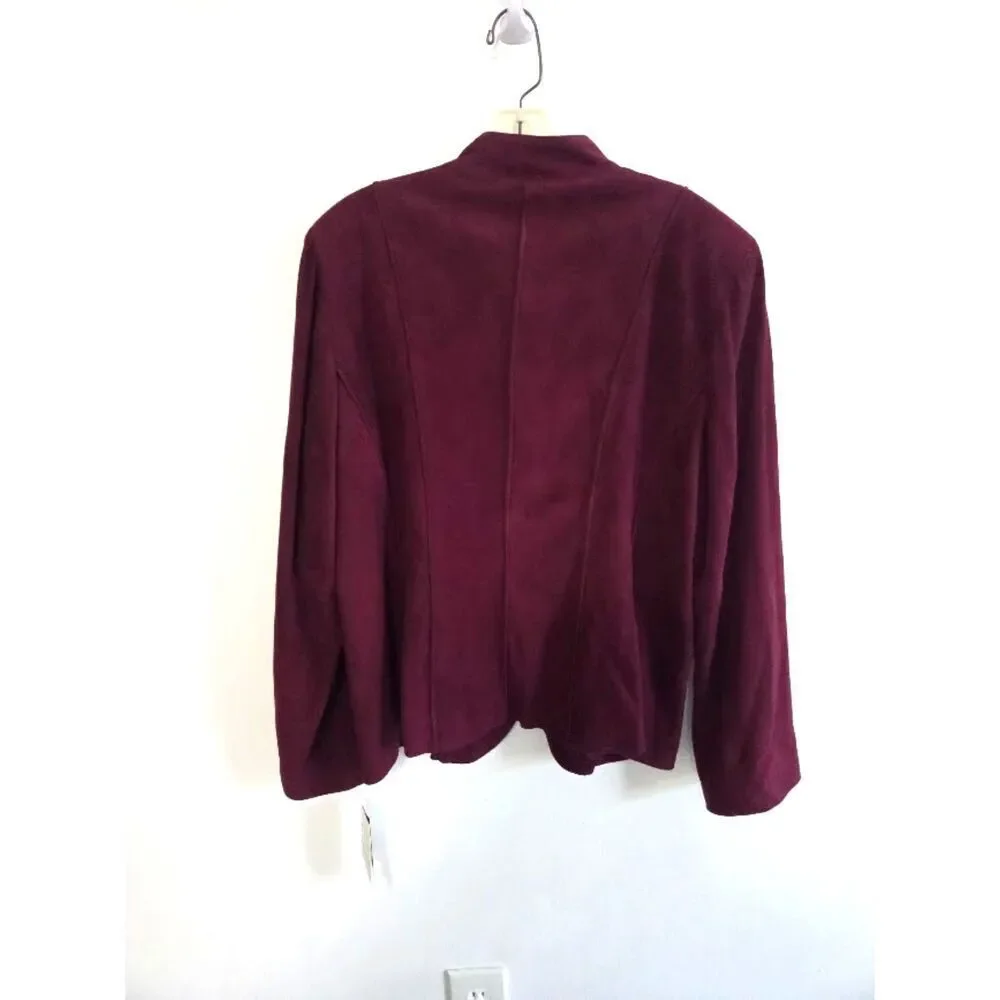 NWT Jones New York Burgunday 100% Suede Band Collar Blazer Jacket size XL